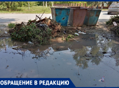 Из-за свалки мусора в районе школы №4 в Морозовске тротуар превратился в лужу