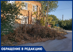 Сухие спиленные ветки две недели лежат около многоквартирного дома в Морозовске в пожароопасный период