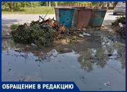 Из-за свалки мусора в районе школы №4 в Морозовске тротуар превратился в лужу