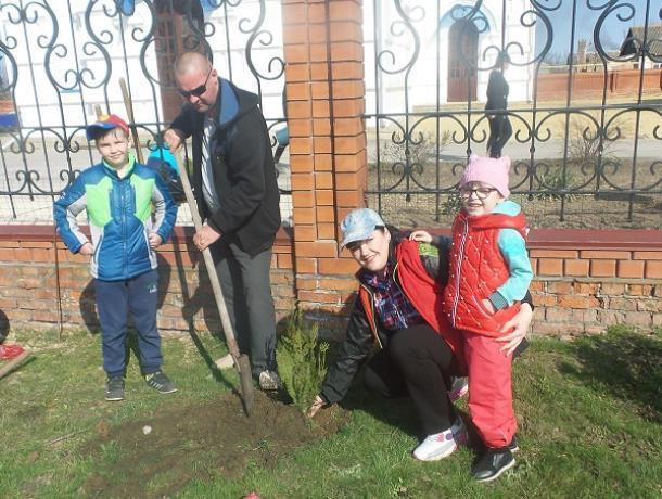 Восемнадцать деревьев высадили казаки Морозовско юрта и колектив школы №6 к областному Дню древонасаждения
