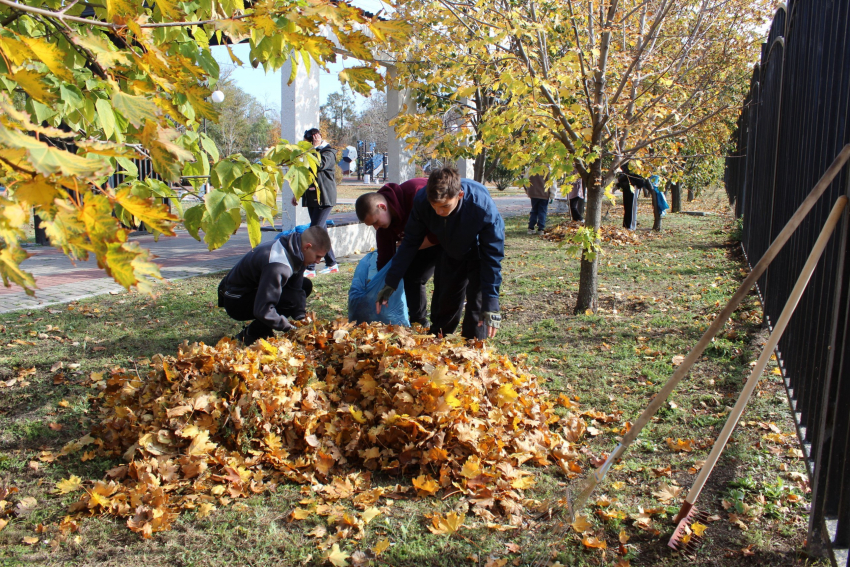 Студенты очистили городской парк от упавшей листвы и мусора